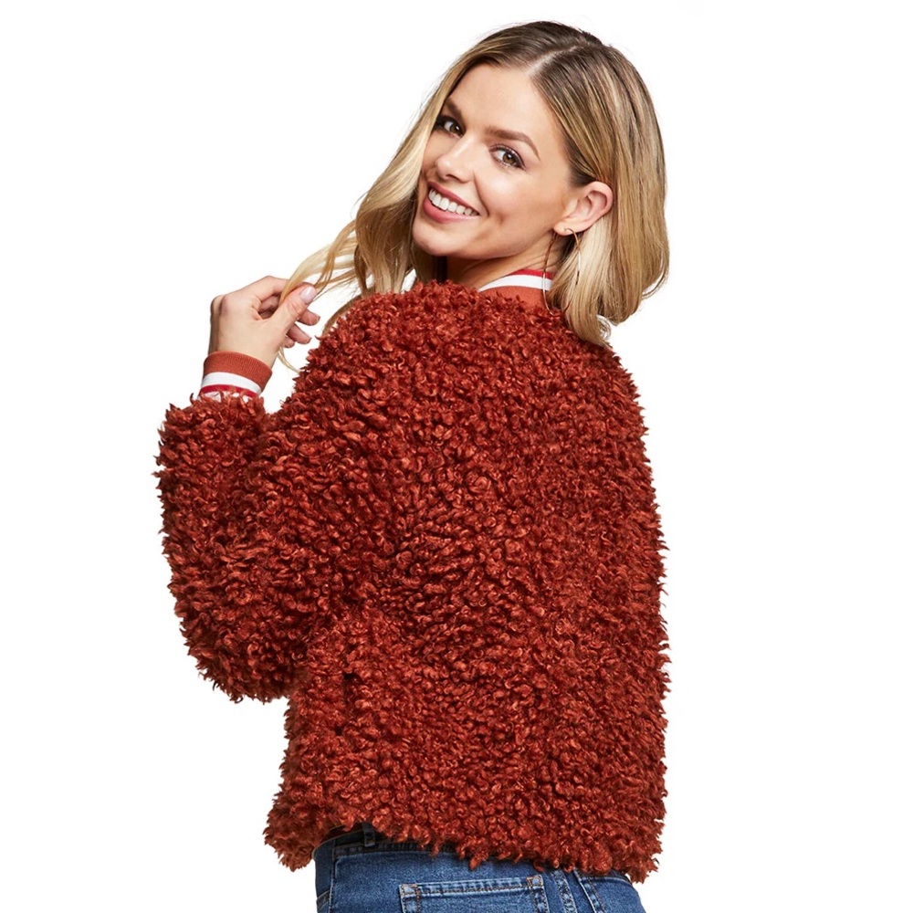 Faux Fur Bomber Jacket with Rib Collar SIZE 3X - Picture 5 of 5